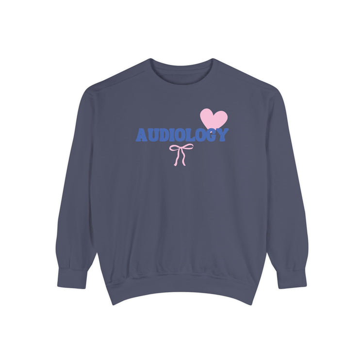 audiology heart + bow comfort colors crewneck
