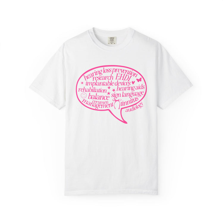 pink audiology scope speech bubble comfort colors tee