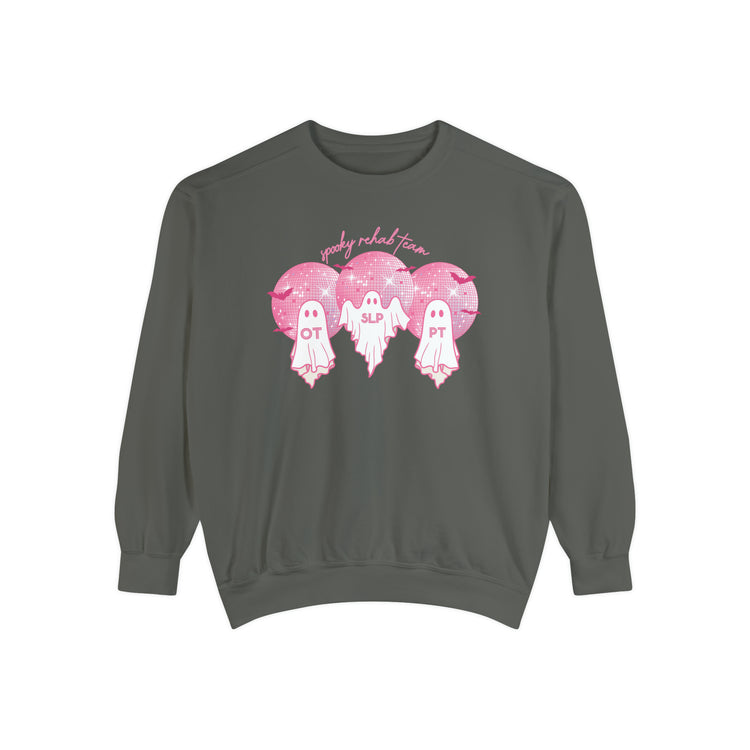 spooky rehab team pink disco ghosts comfort colors crewneck