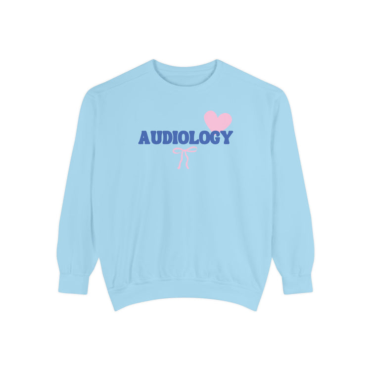 audiology heart + bow comfort colors crewneck