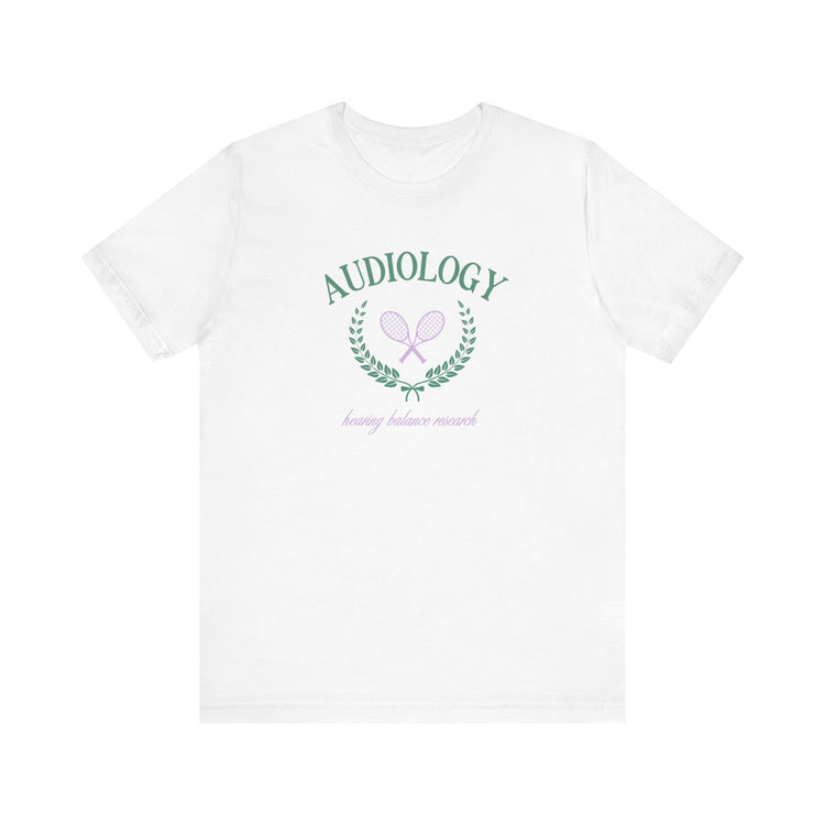 audiology tennis crest short sleeve tee