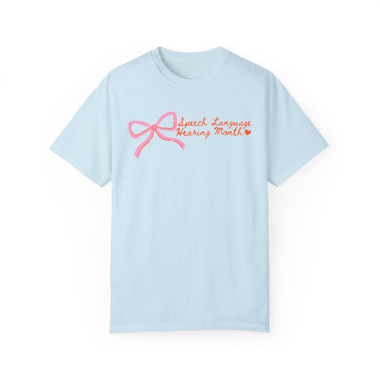 NSLHM pink bow comfort colors tee