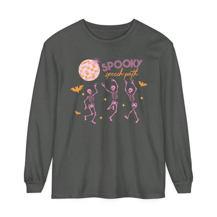 spooky speech path skelly comfort colors long sleeve tee