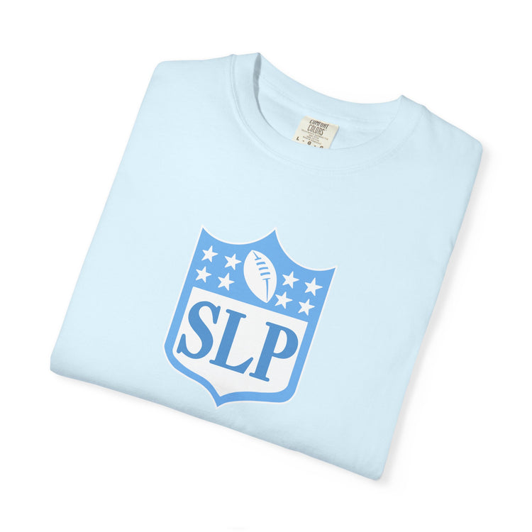 SLP football crest blue comfort colors tee