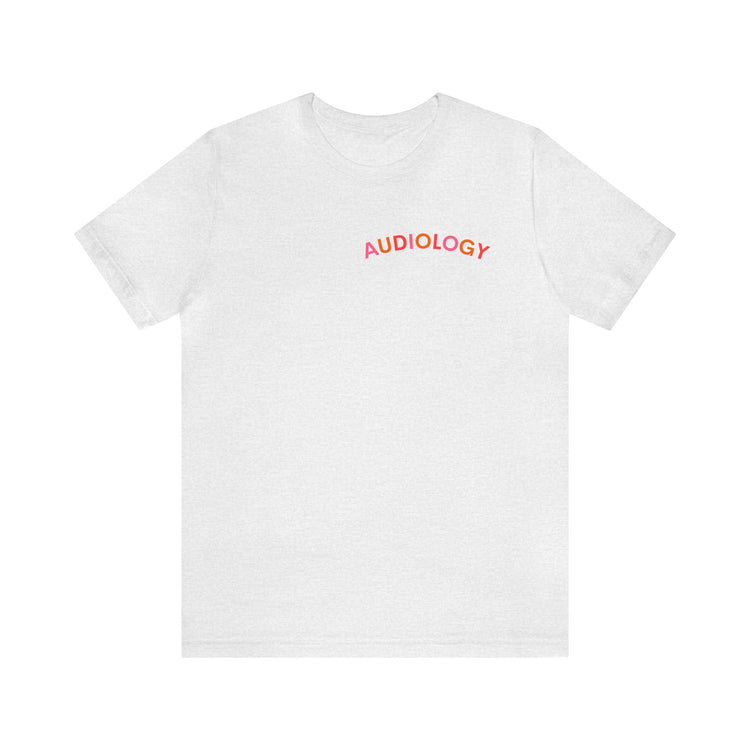 colorful audiology arch short sleeve tee