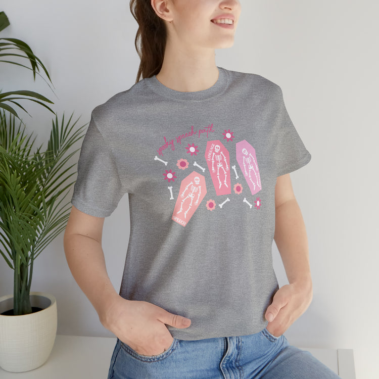 spooky speech skeleton bones short sleeve tee