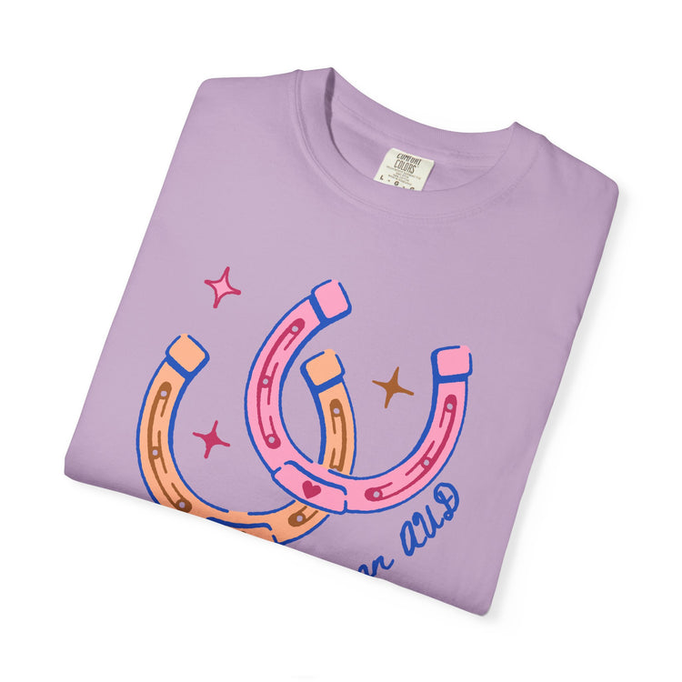 lucky to be an AUD horseshoe comfort colors tee