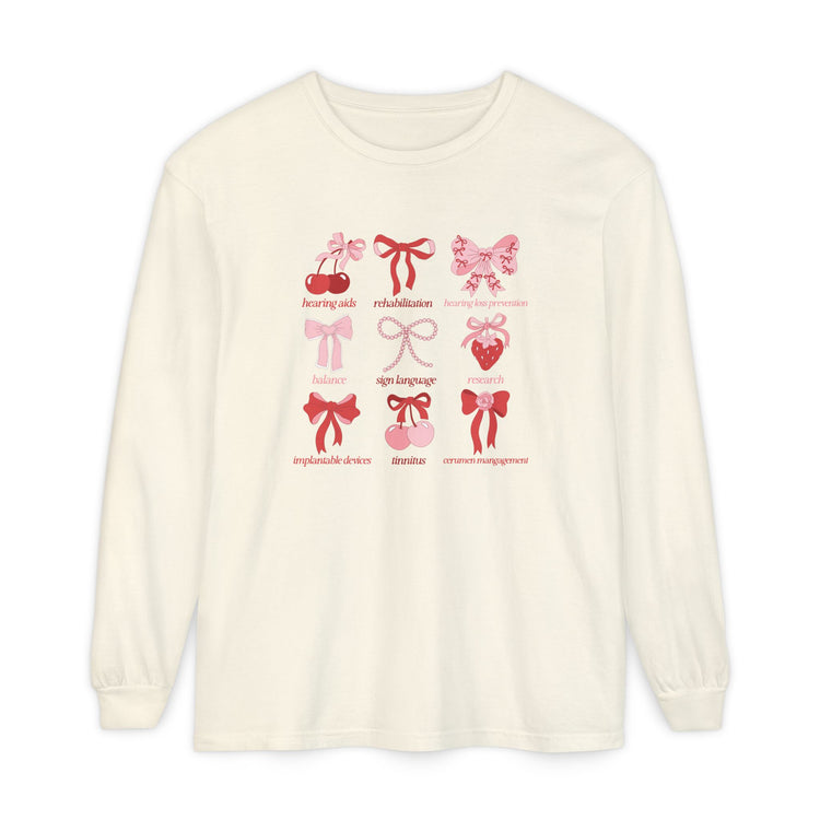 audiology scope cherry bow comfort colors long sleeve tee