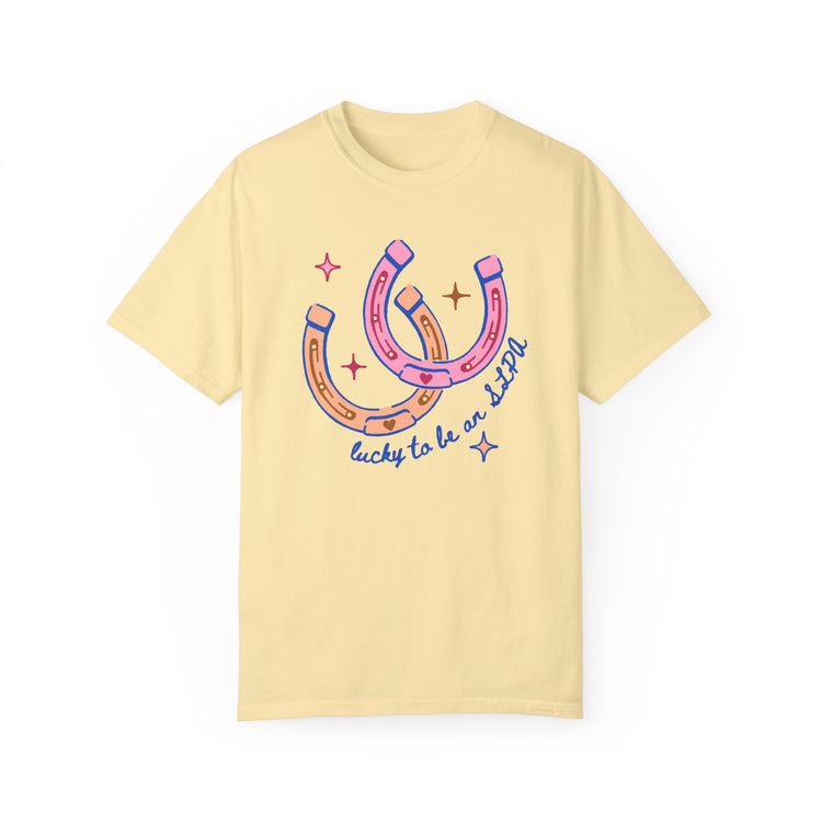 horseshoe lucky to be an SLPA comfort colors tee