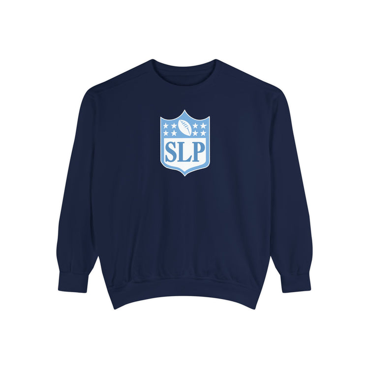 SLP football crest blue comfort colors crewneck