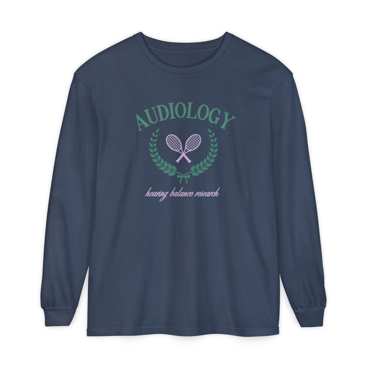 audiology tennis crest comfort colors long sleeve tee