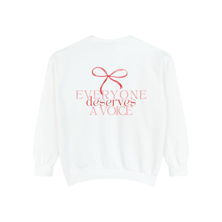 everyone deserves a voice red bow comfort colors crewneck