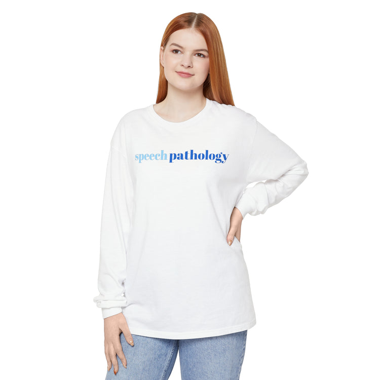 simple speech pathology blue comfort colors long sleeve tee