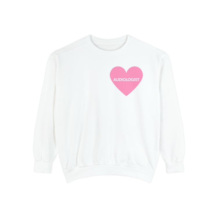 pink heart audiology comfort colors crewneck