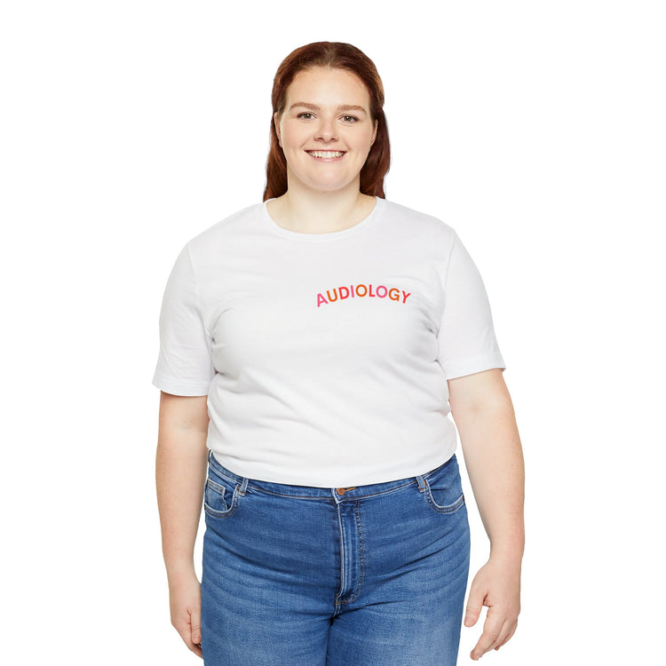 colorful audiology arch short sleeve tee
