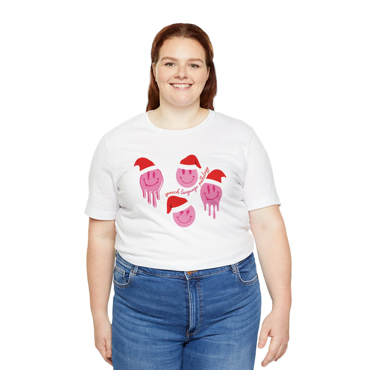 smiley santa hat speech pathology short sleeve tee