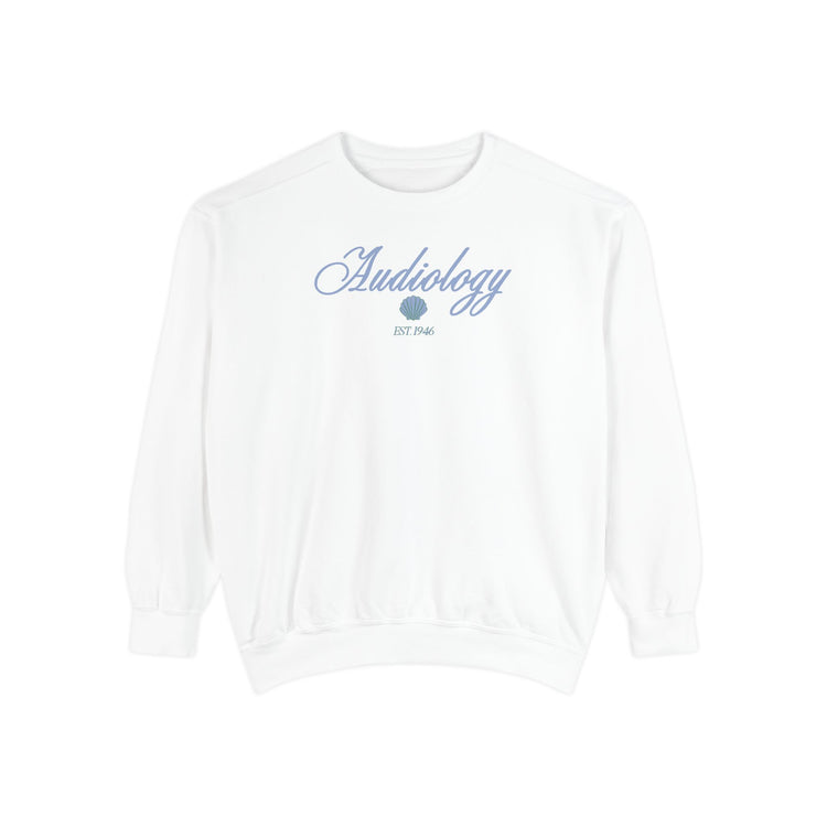 audiology clam est. 1946 comfort colors crewneck
