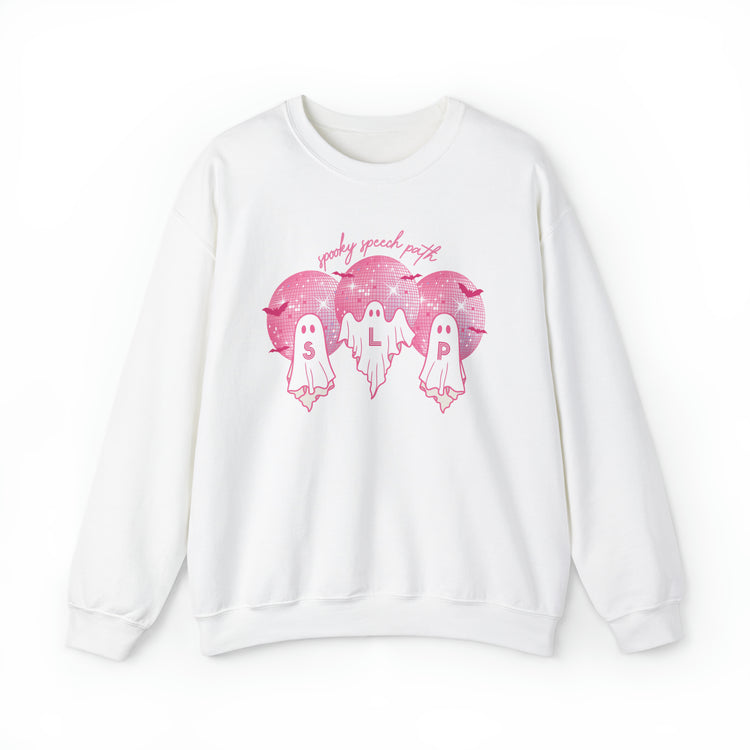 spooky speech pink disco ghosts crewneck