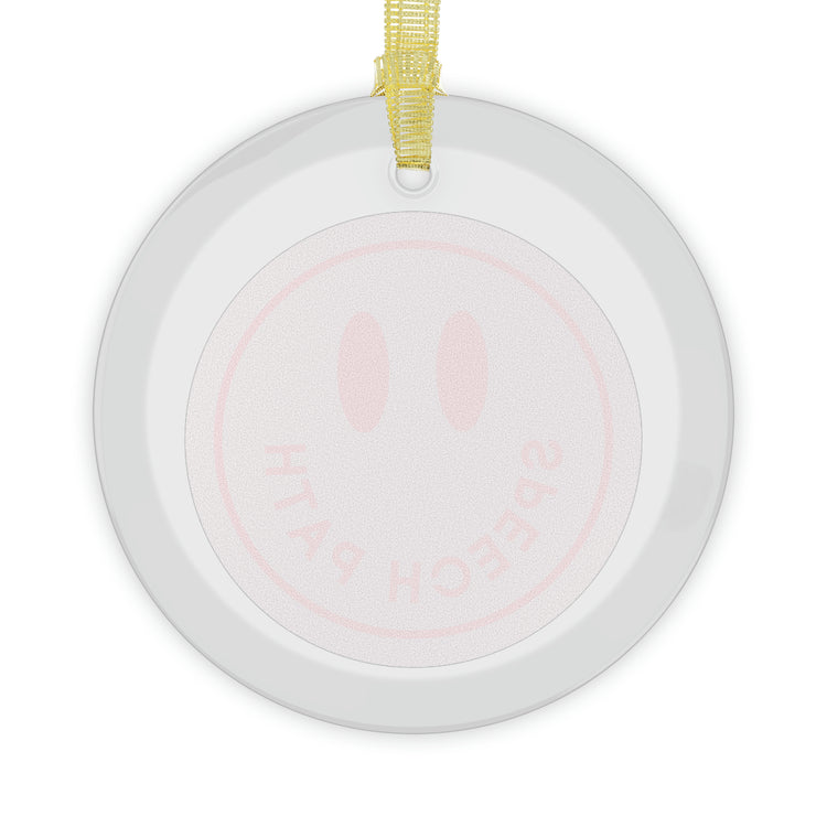 smiley speech path pink glass ornament
