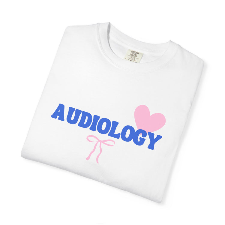 audiology heart + bow comfort colors tee