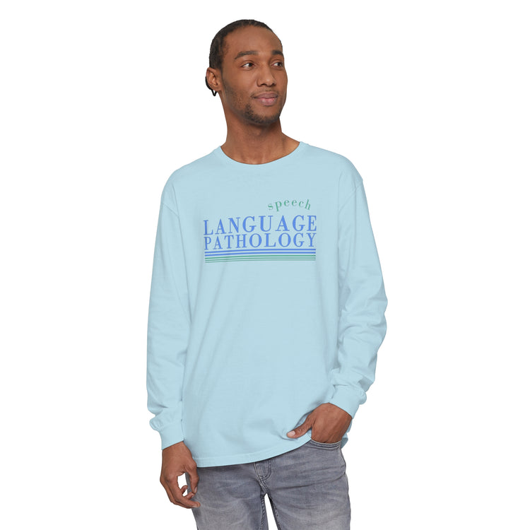 speech language pathology lines blue comfort colors long sleeve tee
