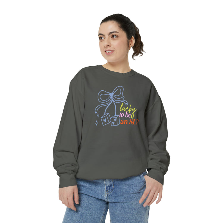 lucky to be an SLP dice comfort colors crewneck