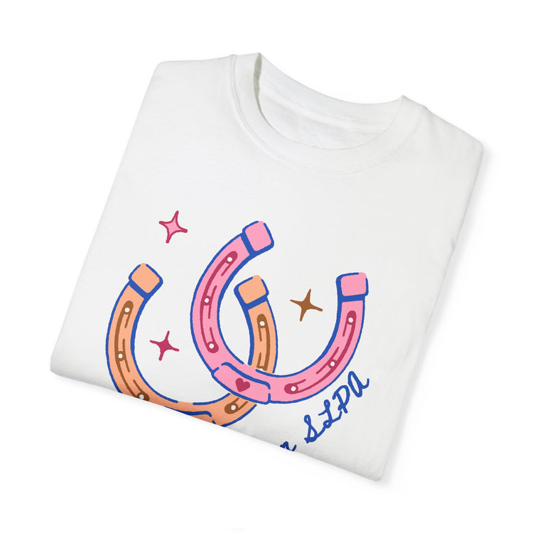 horseshoe lucky to be an SLPA comfort colors tee
