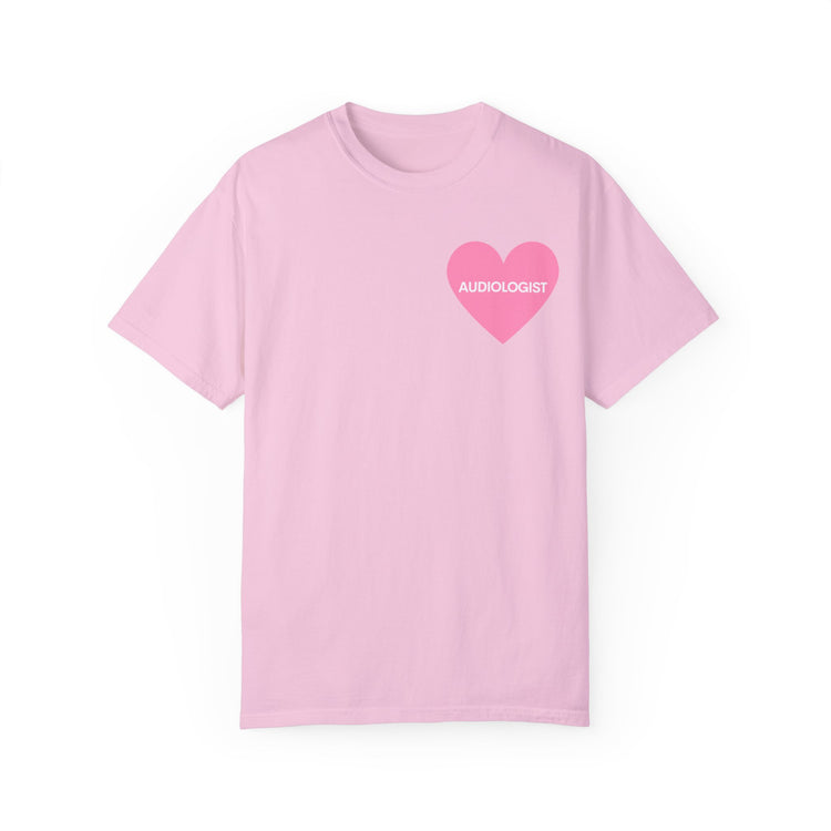 simple pink heart audiology comfort colors tee