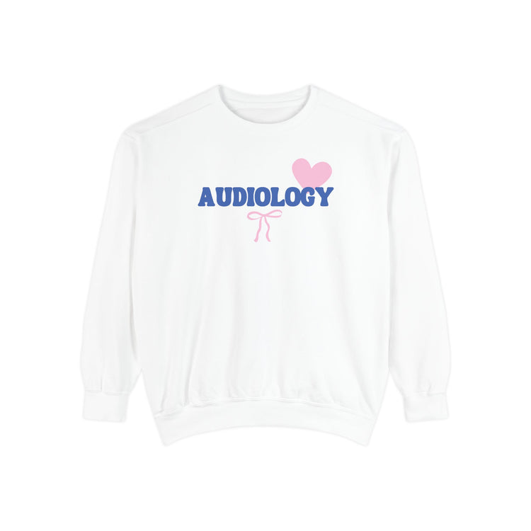 audiology heart + bow comfort colors crewneck