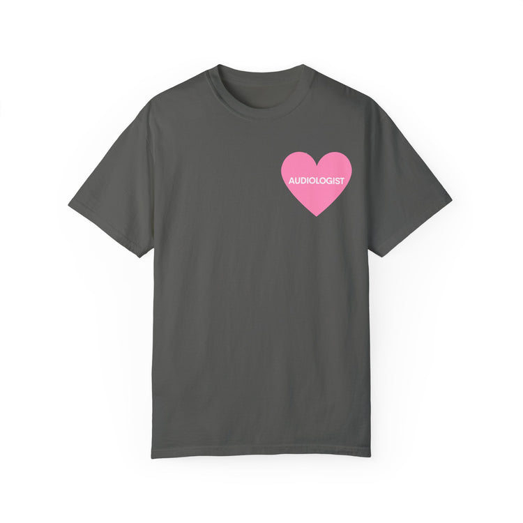 simple pink heart audiology comfort colors tee