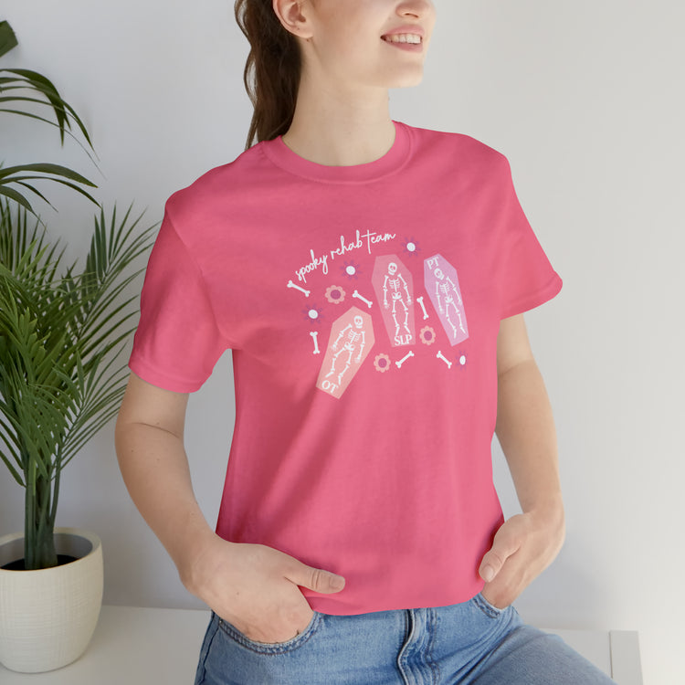 spooky rehab team skeleton bones short sleeve tee