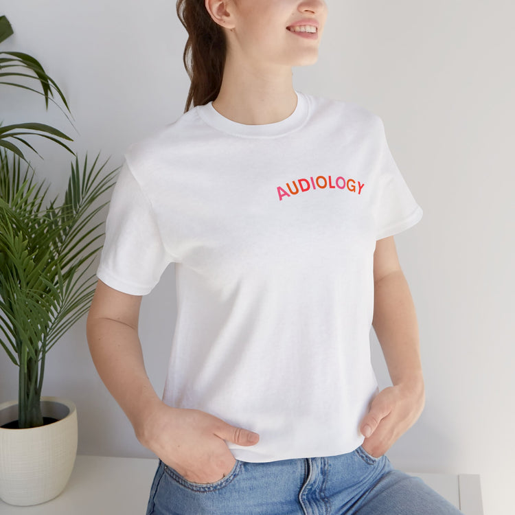 colorful audiology arch short sleeve tee