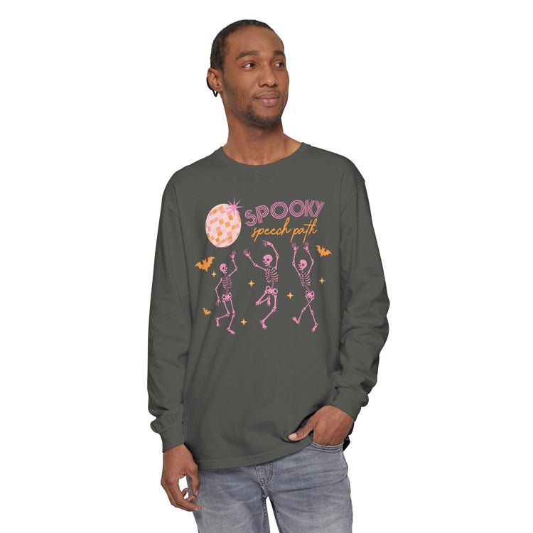 spooky speech path skelly comfort colors long sleeve tee