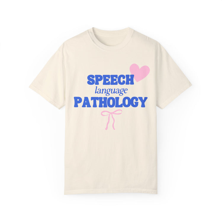 speech language pathology bow + heart comfort colors tee