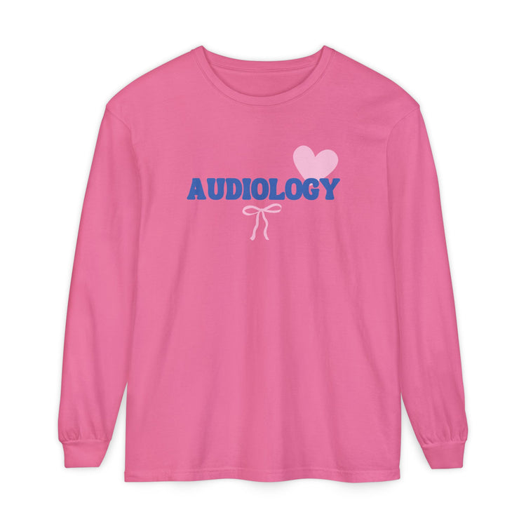 audiology heart + bow comfort colors long sleeve tee