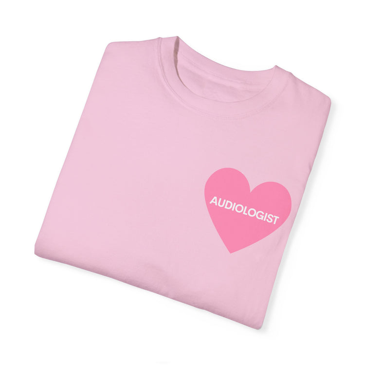 simple pink heart audiology comfort colors tee