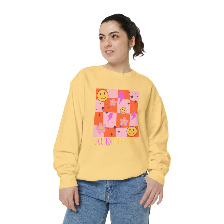 smiley disco audiology comfort colors crewneck