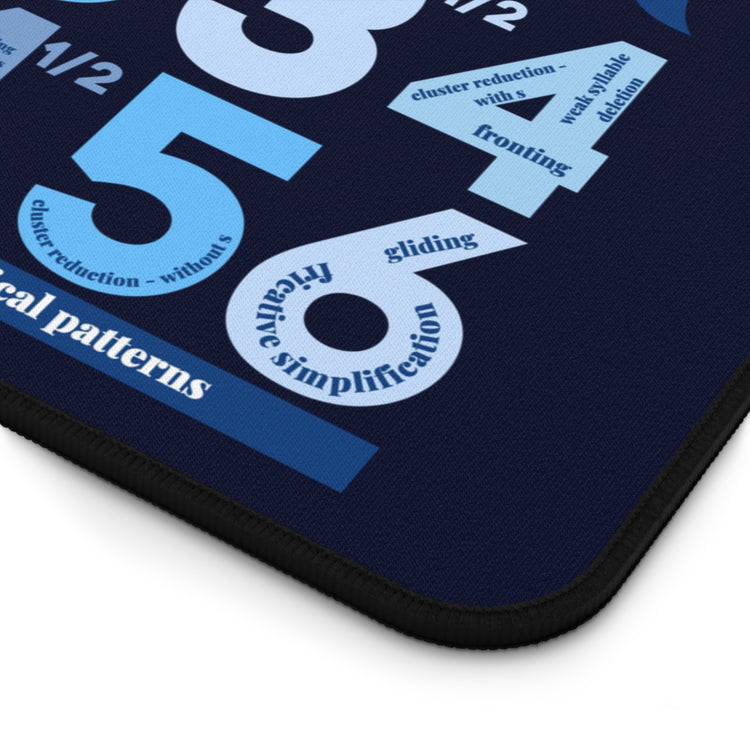 blue SLP developmental norms desk mat