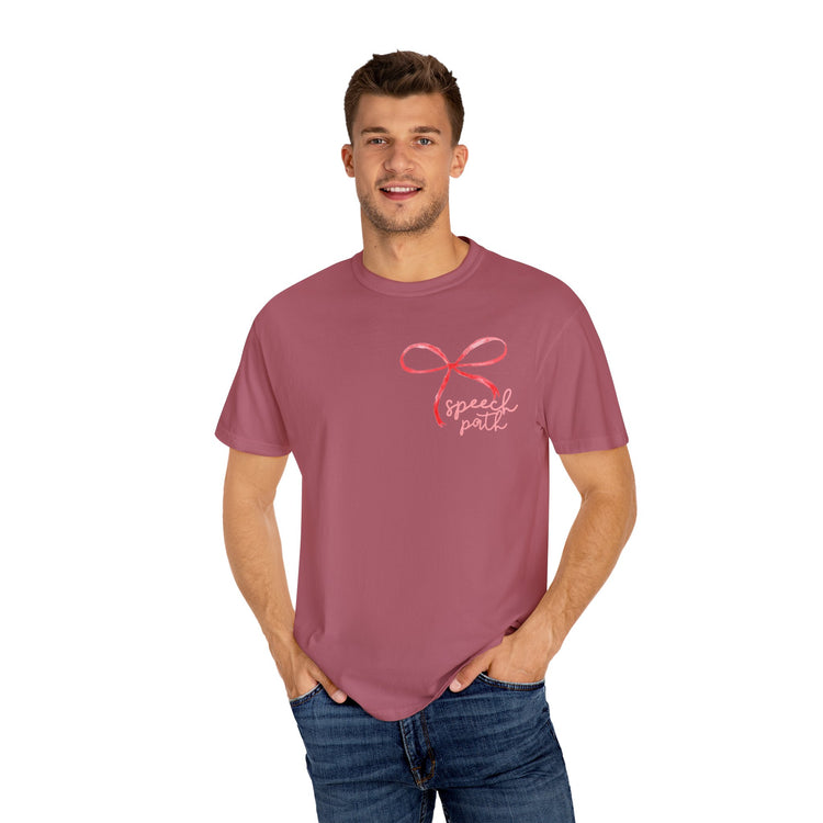 everyone deserves a voice red bow comfort colors tee