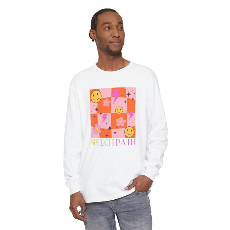 speech path disco smiley comfort colors long sleeve tee