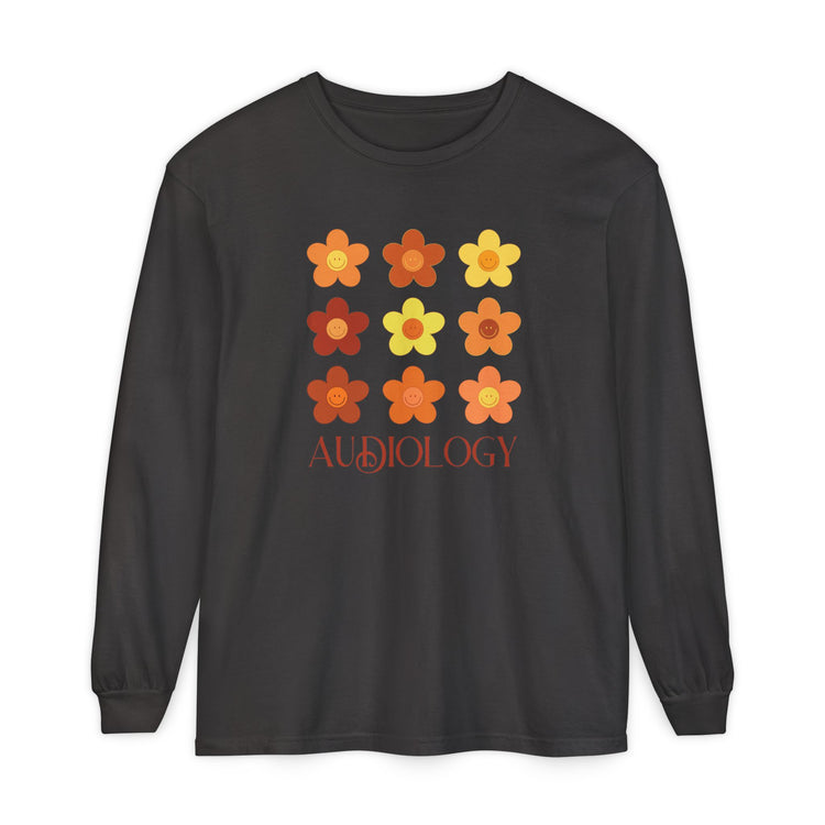 audiology fall flowers comfort colors long sleeve tee