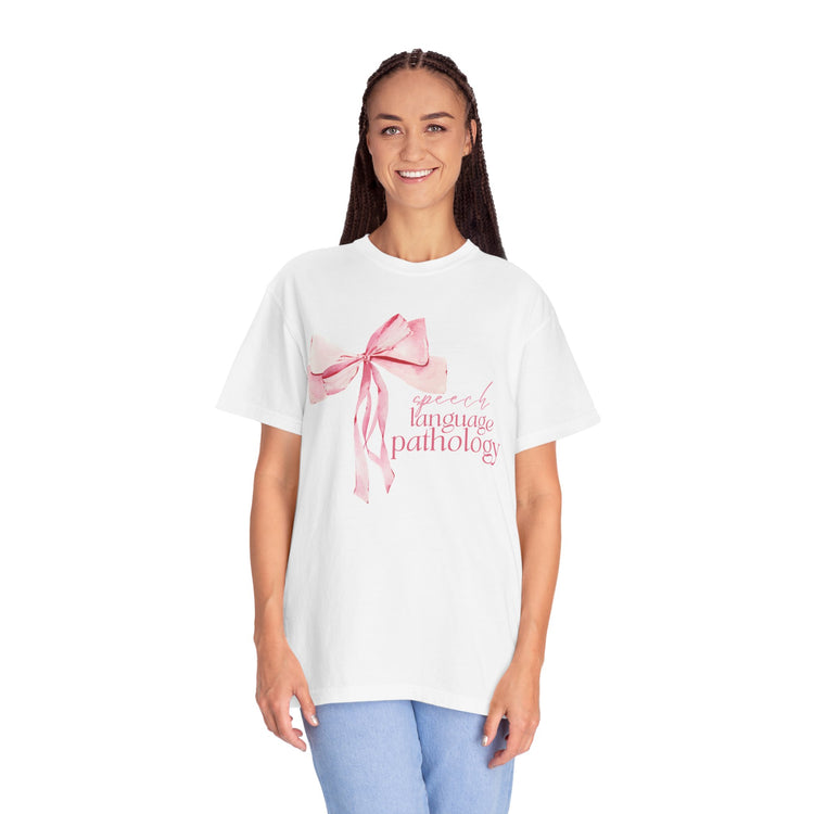 pink bow speech language pathology comfort colors tee