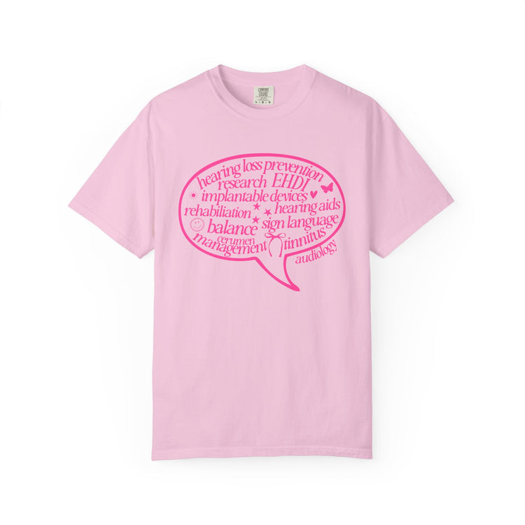 pink audiology scope speech bubble comfort colors tee