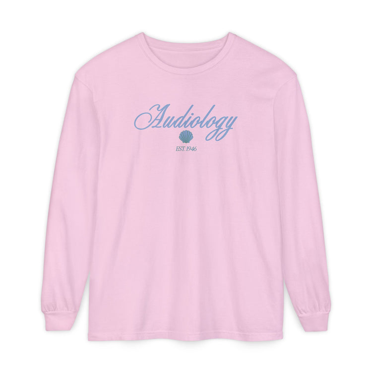 audiology clam est. 1946 comfort colors long sleeve tee