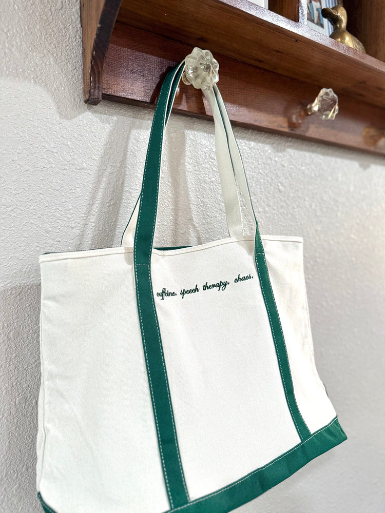 large caffeine. speech therapy. chaos canvas tote