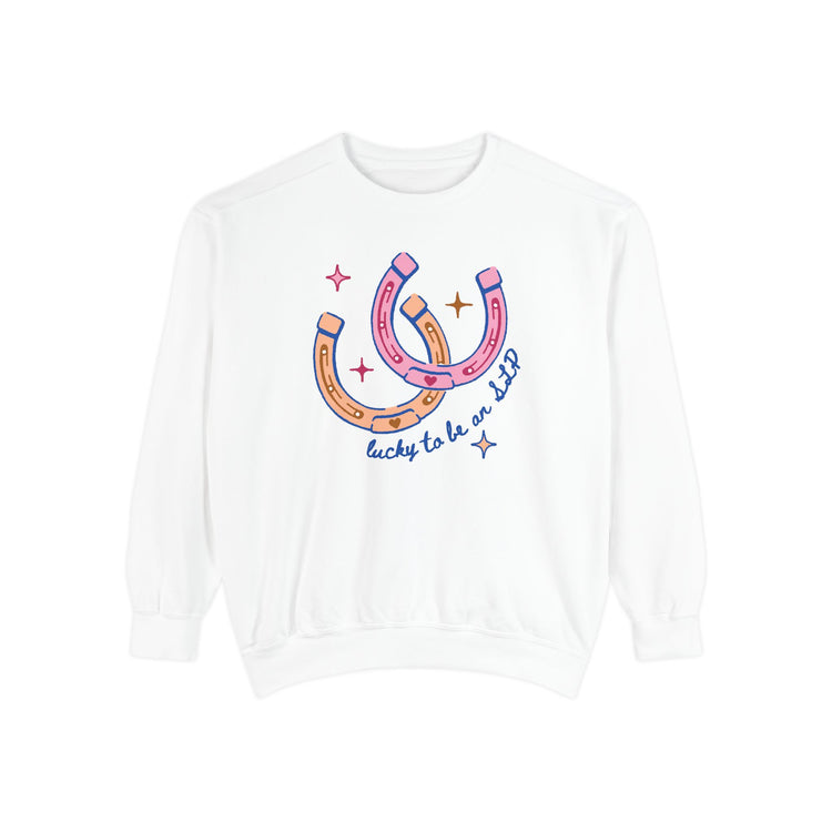 horseshoe lucky to be an SLP comfort colors crewneck
