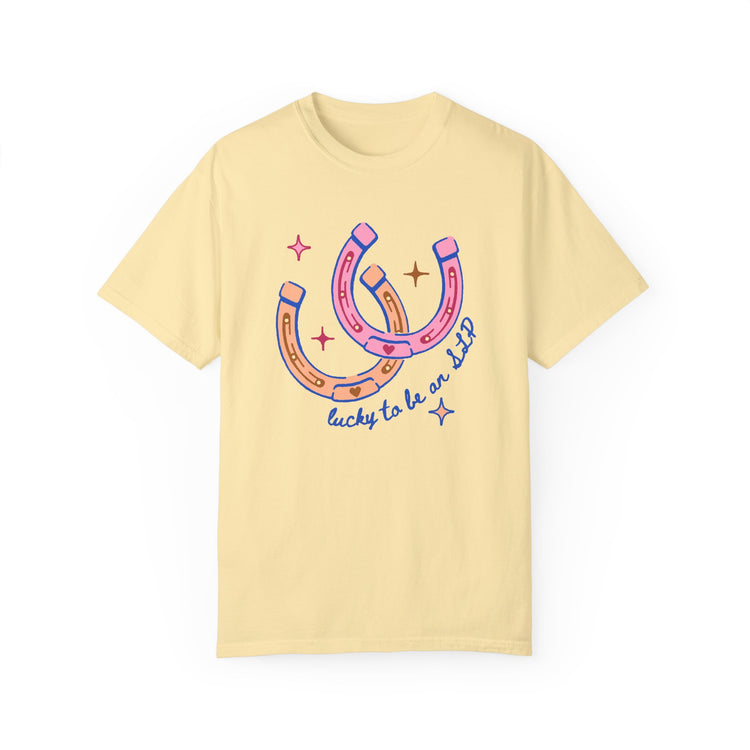 horseshoe lucky to be an SLP comfort colors tee