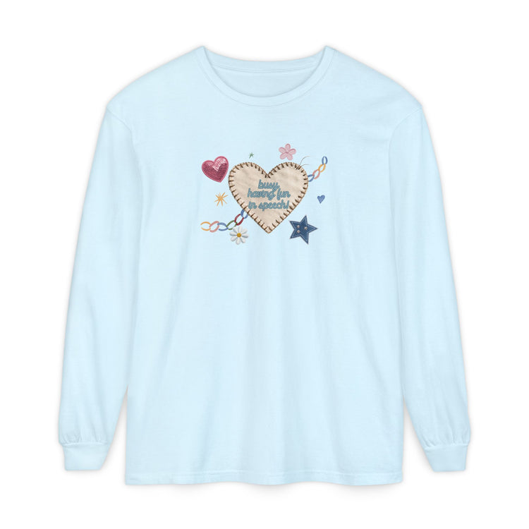 busy having fun patches long sleeve tee