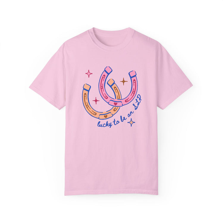 horseshoe lucky to be an SLP comfort colors tee