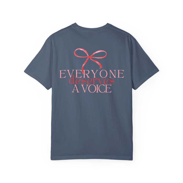 everyone deserves a voice red bow comfort colors tee